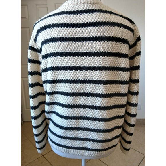 Dazy Womens Cardigan Sweater White Black Striped Size Medium Button Pockets - Picture 5 of 16